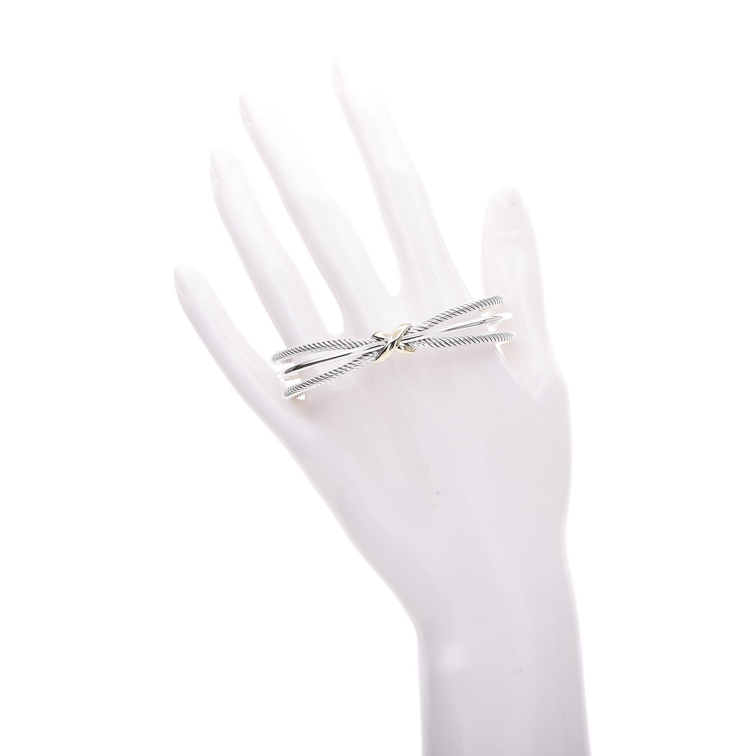 David Yurman Sterling Silver 18K Yellow Gold 7mm Crossover X Bracelet 6 of 8