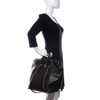 Chanel Calfskin Crocodile Embossed Large Cocodile Shopping Tote Black 3 of 11