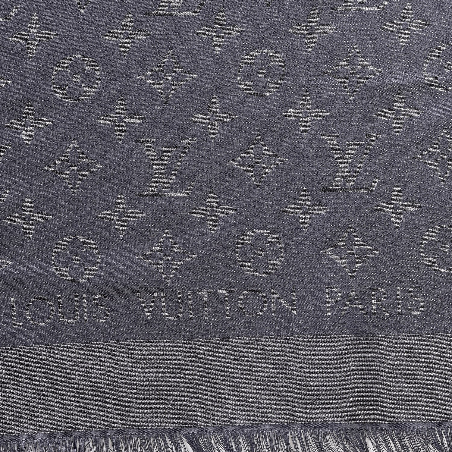 Louis Vuitton Silk Lurex Wool Monogram Shine Shawl Charcoal Grey 3 of 6