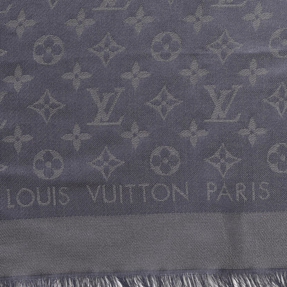 Louis Vuitton Silk Lurex Wool Monogram Shine Shawl Charcoal Grey 3 of 6
