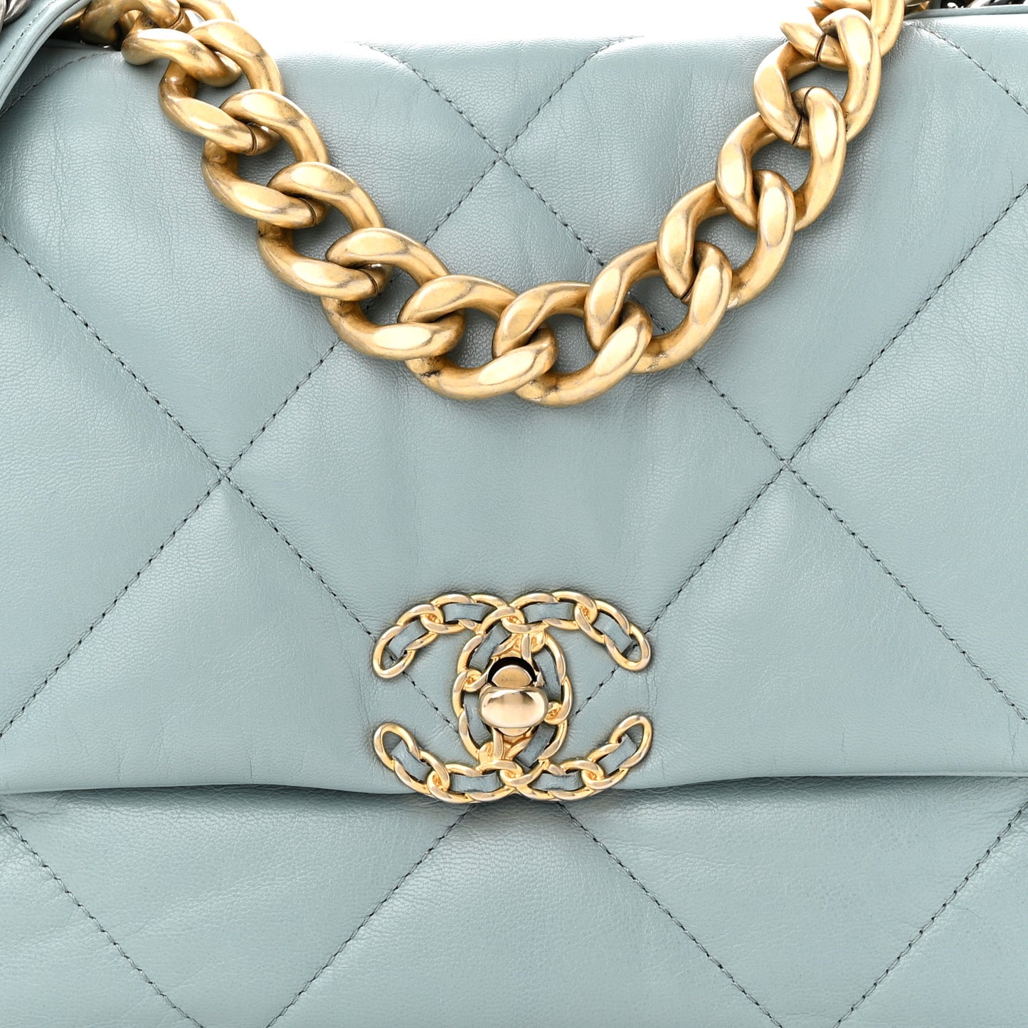 Lambskin Quilted Large Chanel 19 Flap Light Blue