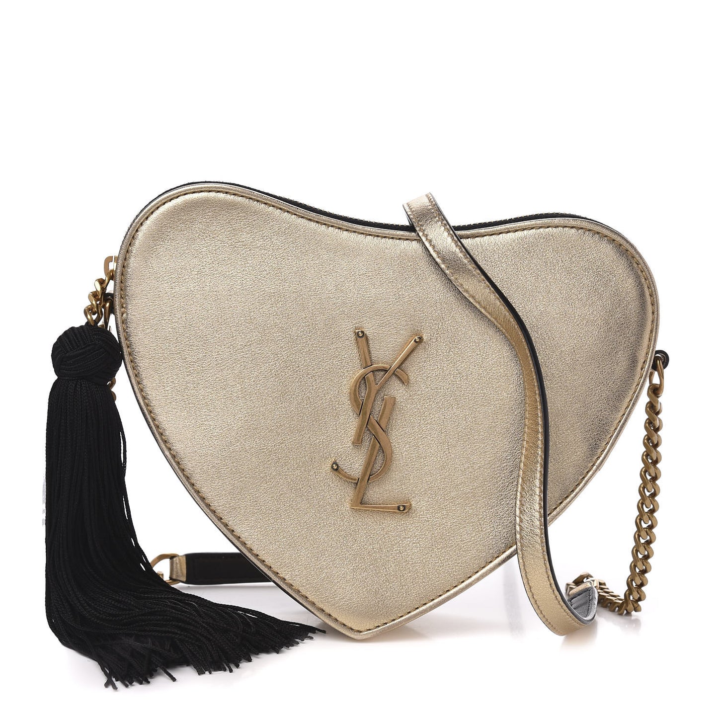 Metallic Calfskin Heart Monogram Crossbody Gold