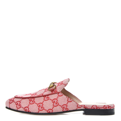 Gucci Canvas GG Monogram Horsebit Womens Princetown Slippers 37 Gardenia Hibiscus Red 1 of 9