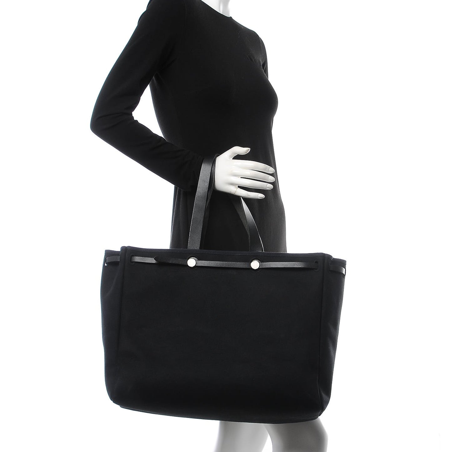 Toile Calfskin Herbag Cabas MM Black