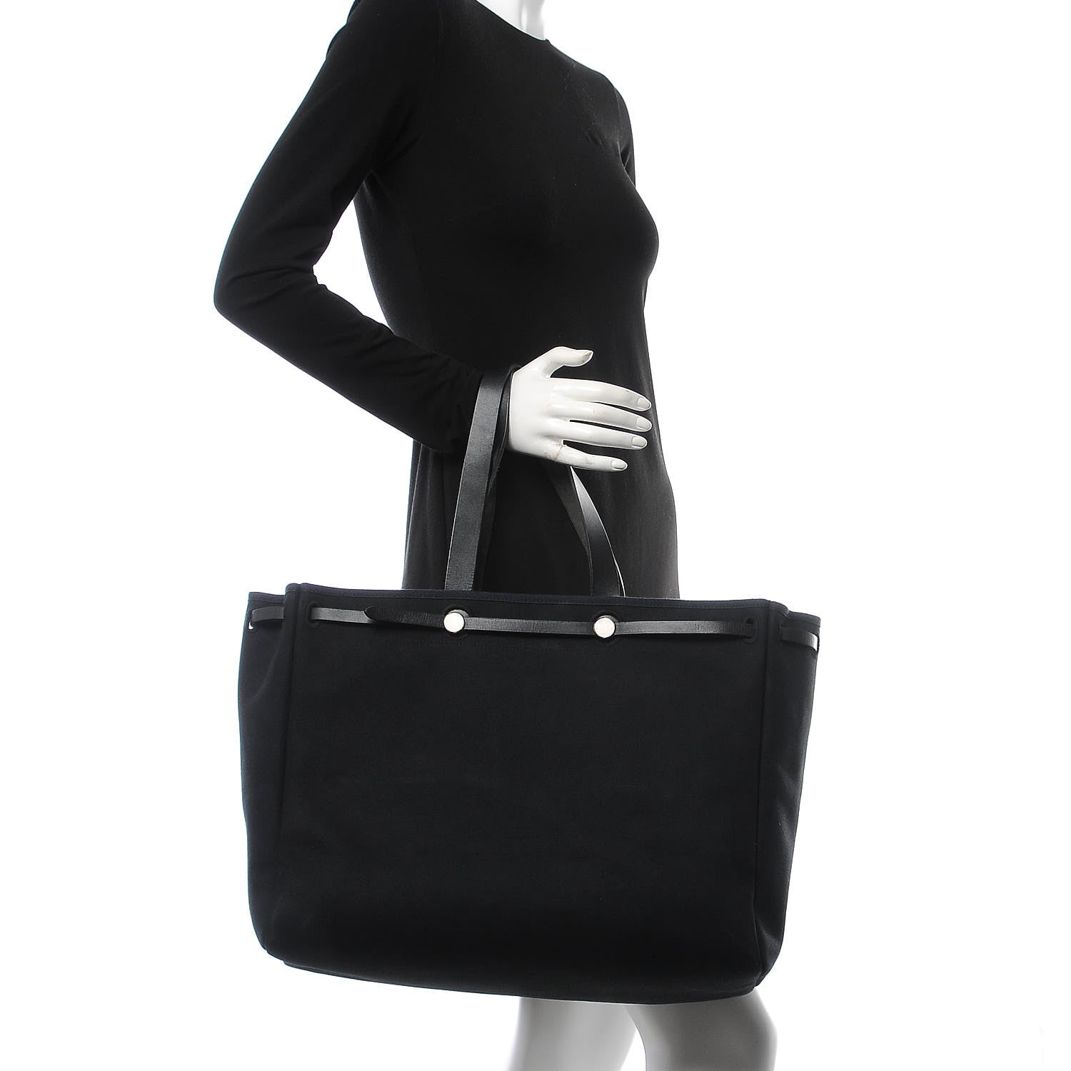 Hermes Toile Calfskin Herbag Cabas MM Black 3 of 10