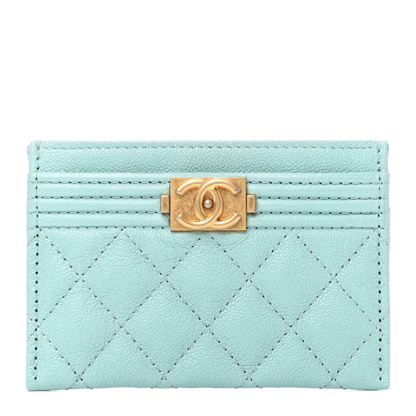 Caviar Quilted Boy Card Holder Light Blue