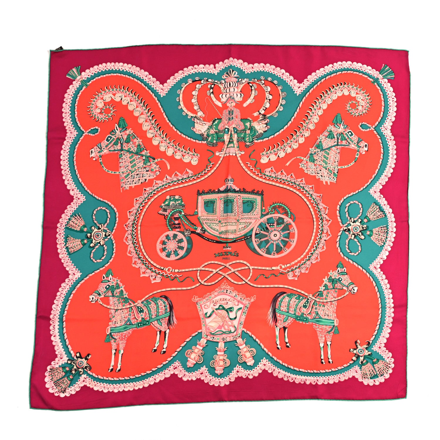 Hermes Silk Paperoles Scarf 90 Corail Fuchsia Vert 1 of 4