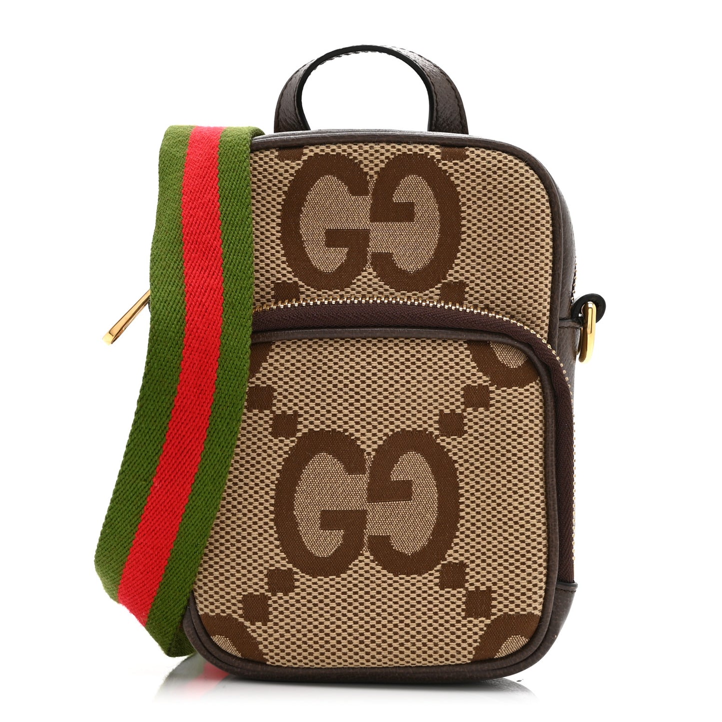 Monogram Jumbo GG Textured Dollar Calfskin Web Shoulder Bag Camel Ebony New Acero