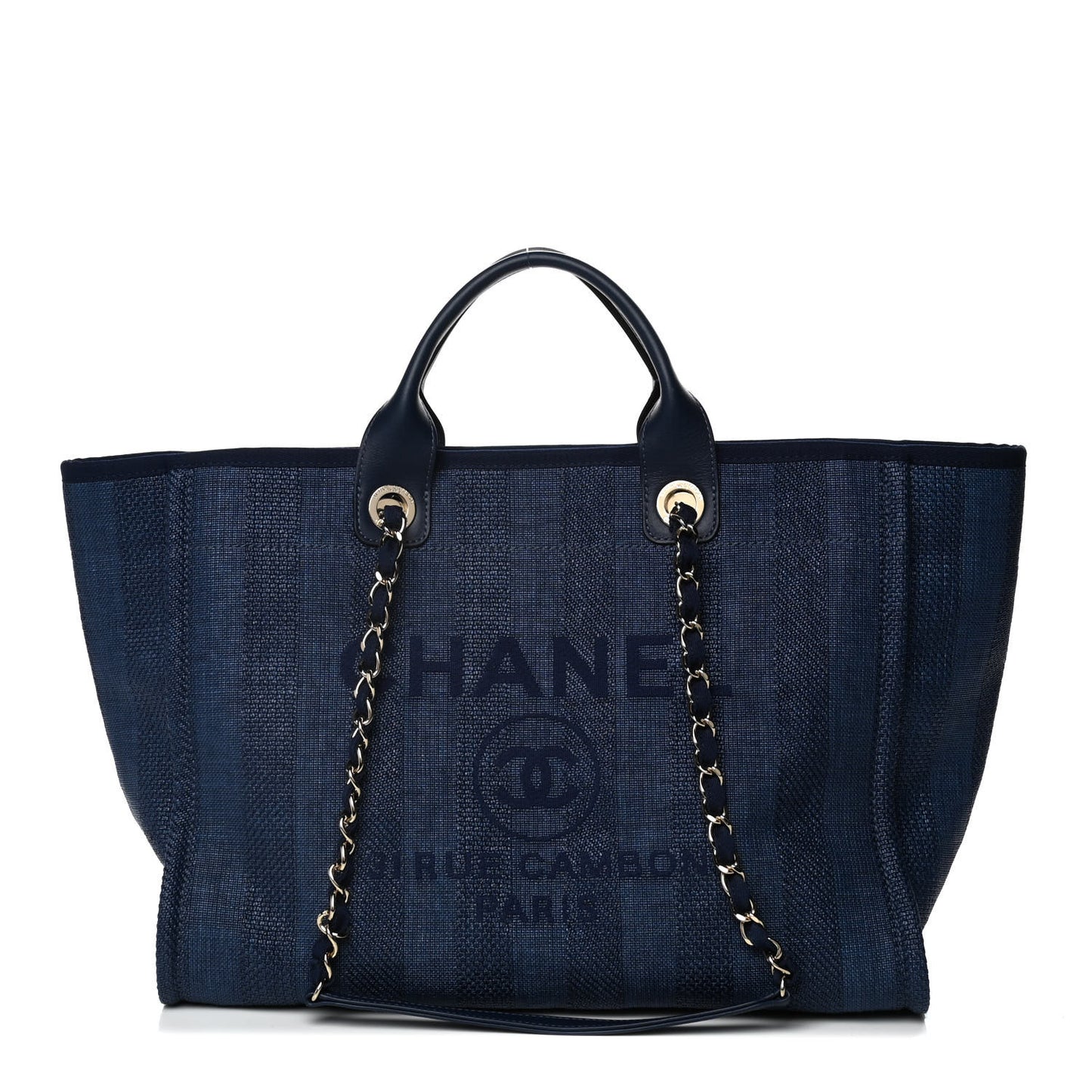 Mixed Fibers Striped Medium Deauville Tote Navy Blue