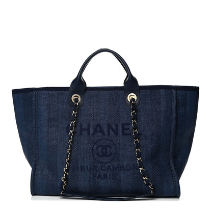 Chanel Mixed Fibers Striped Medium Deauville Tote Navy Blue 1 of 11