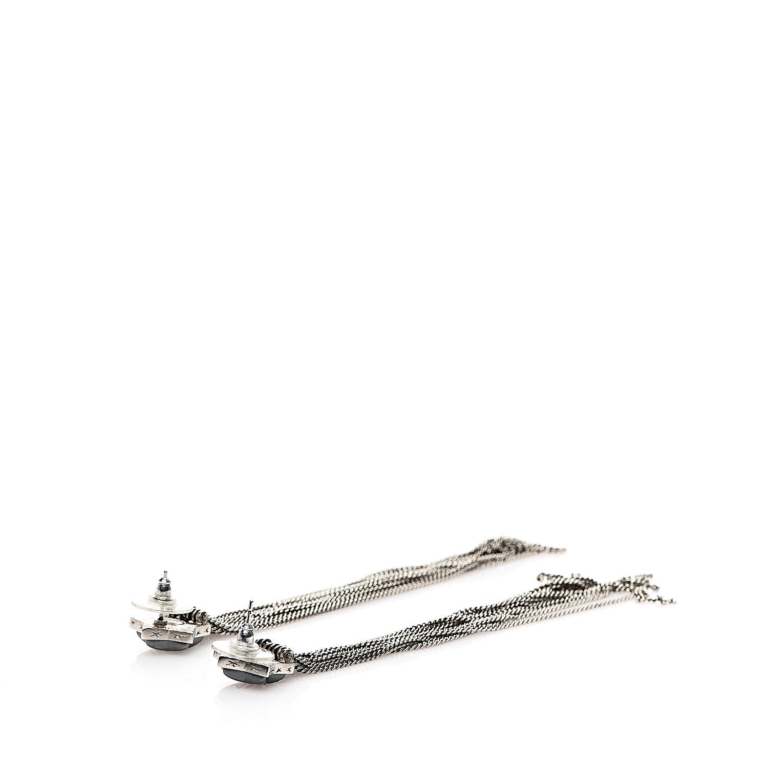 Chanel Resin CC Star Dangle Earrings Black Silver 3 of 4