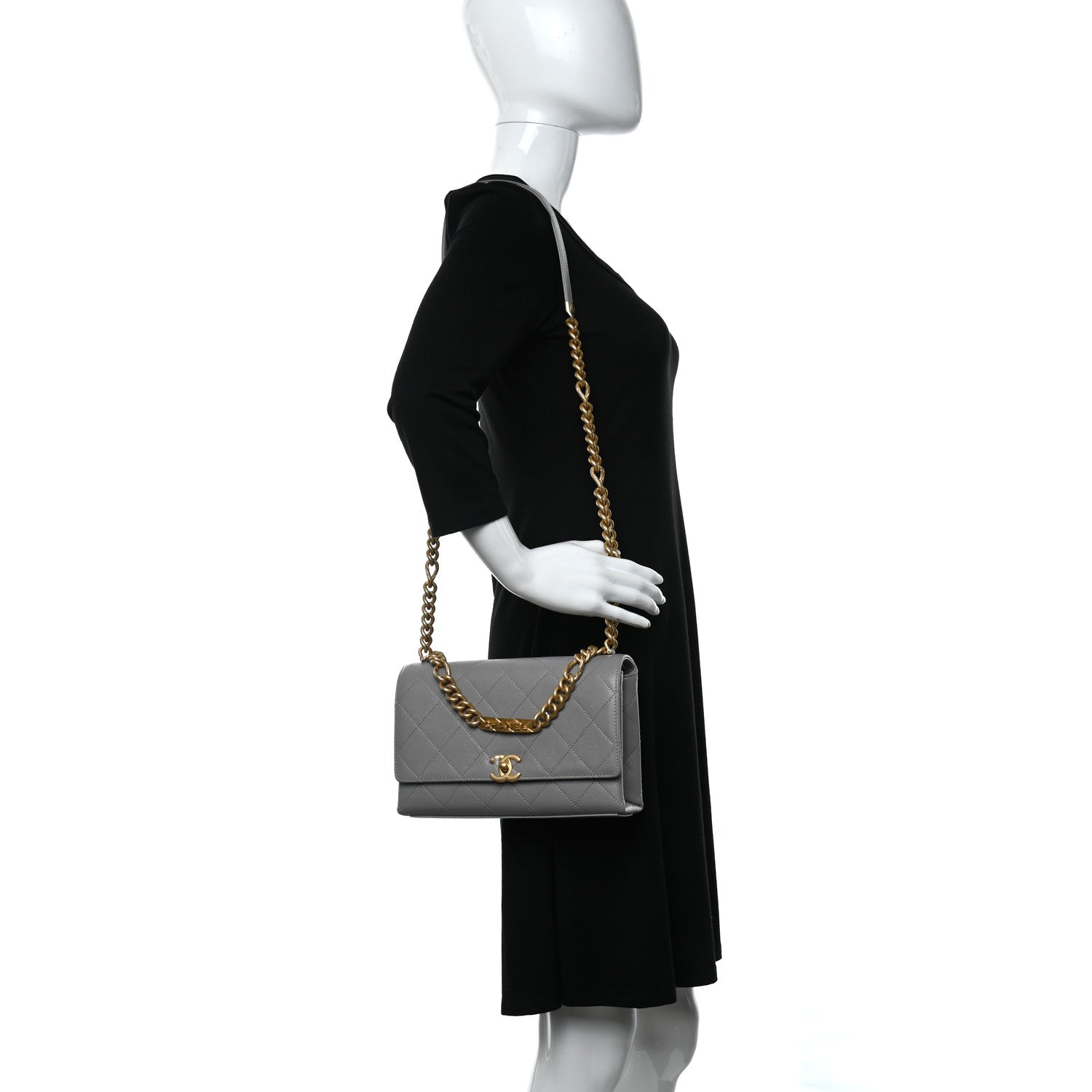 Chanel Caviar Quilted Bracelet On Chain Flap Grey 2 of 11