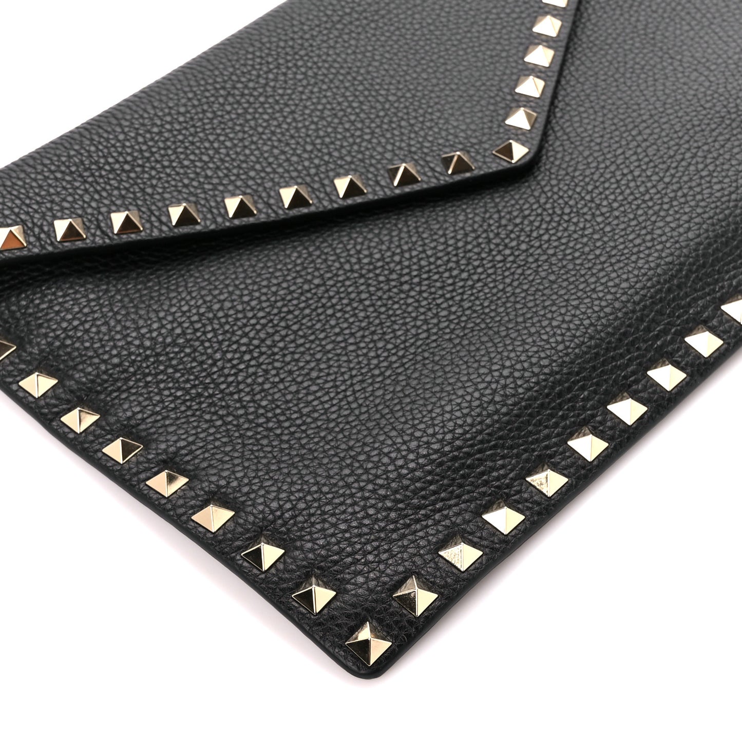 Pebbled Calfskin Large Rockstud Envelope Clutch Black