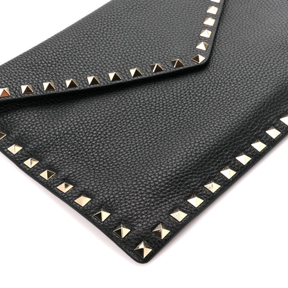 Valentino Garavani Pebbled Calfskin Large Rockstud Envelope Clutch Black 9 of 10