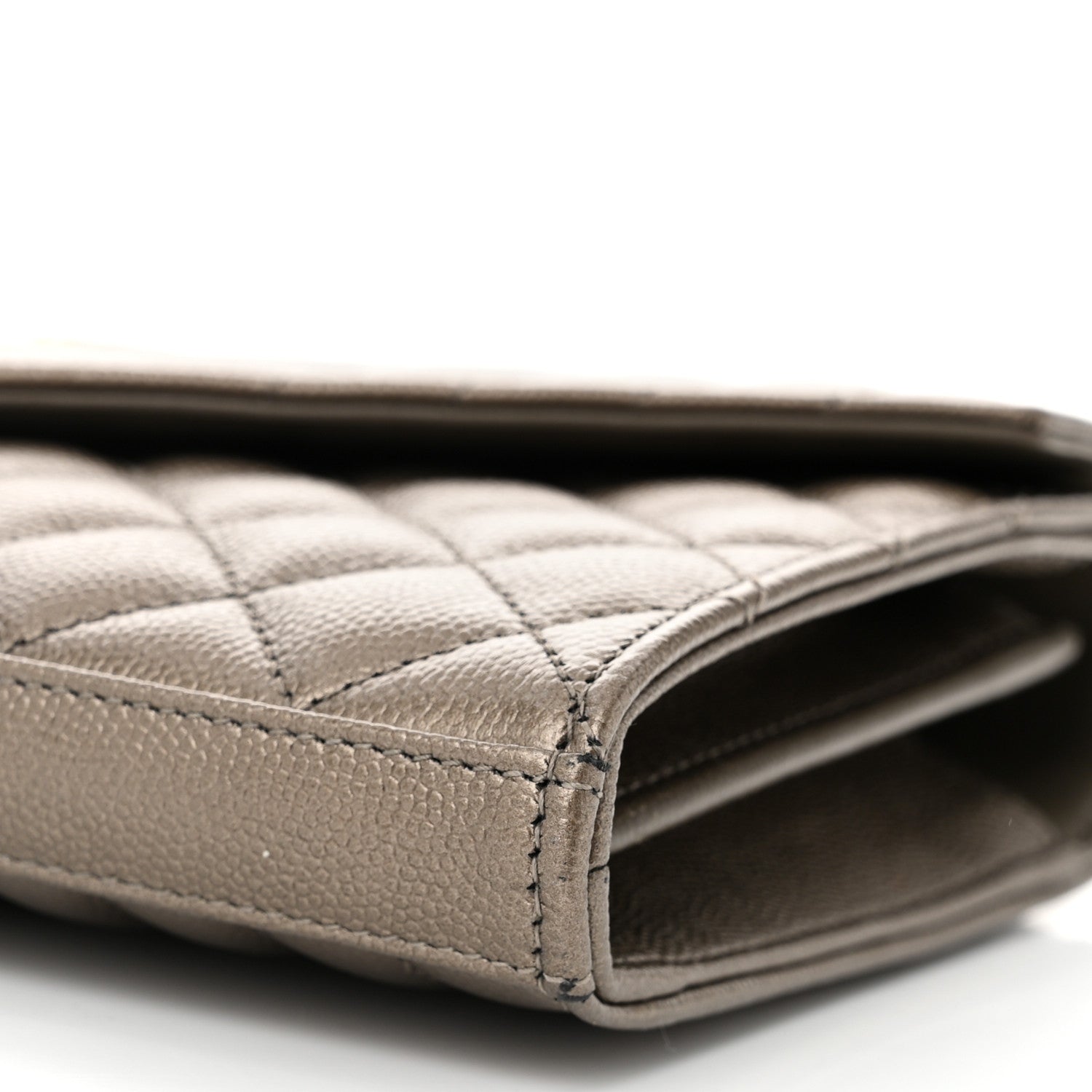 Saint Laurent Metallic Grain De Poudre Mixed Matelasse Triquilt Monogram Chain Wallet Piombo 10 of 12