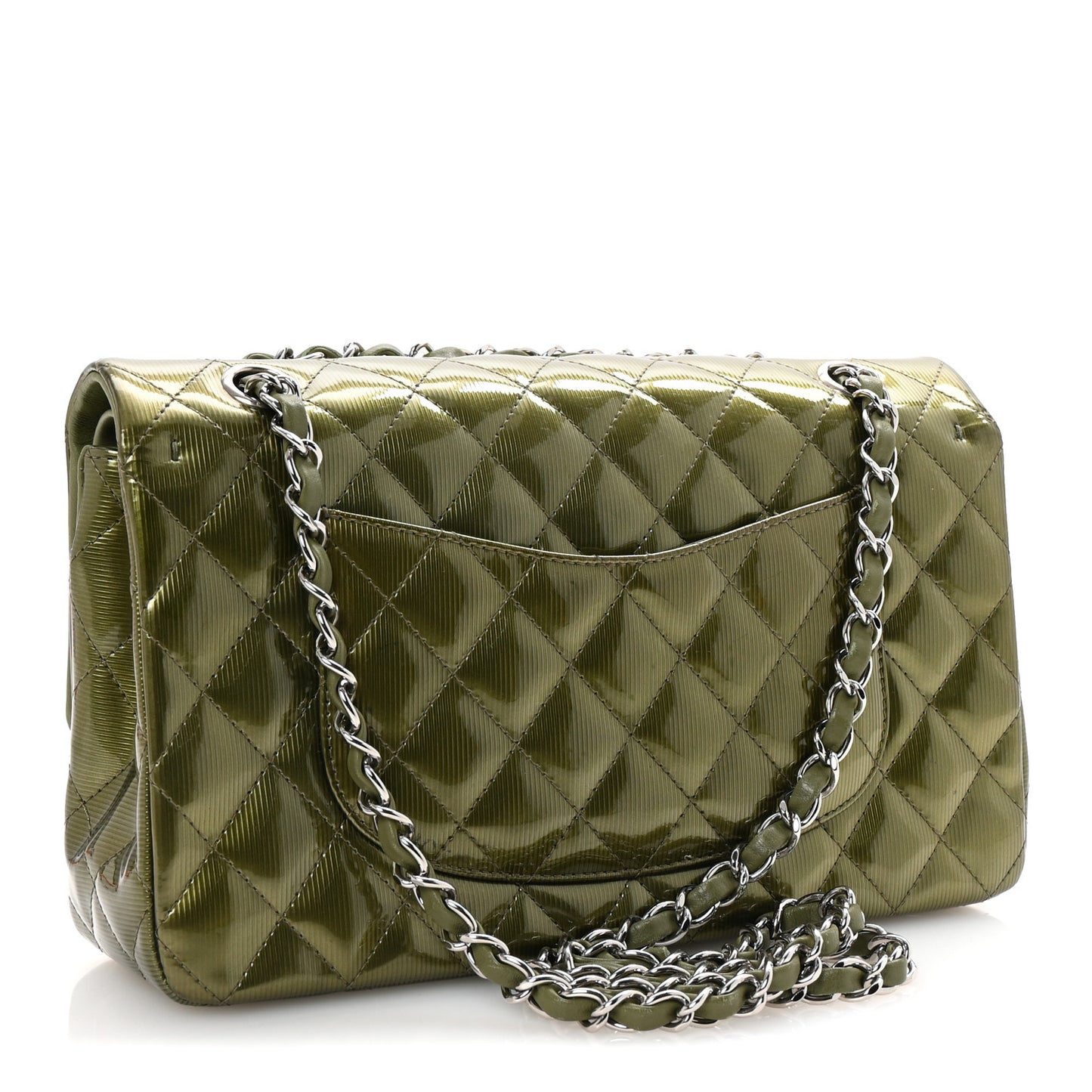 Striated Patent Quilted Medium Double Flap Green