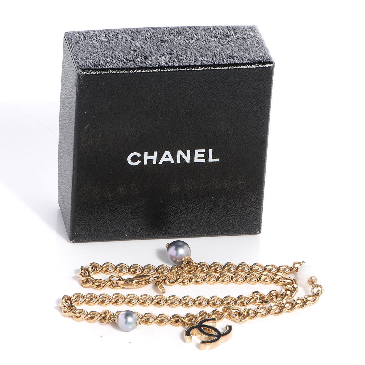 Pearl Enamel CC Chain Necklace Gold