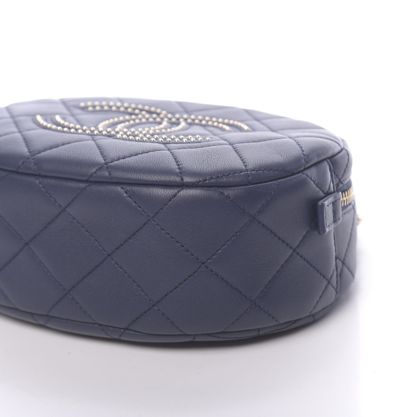 Lambskin Quilted Studded Camera Case Navy