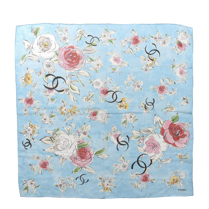 Chanel Silk CC Flower Square Scarf Blue Multicolor 1 of 2