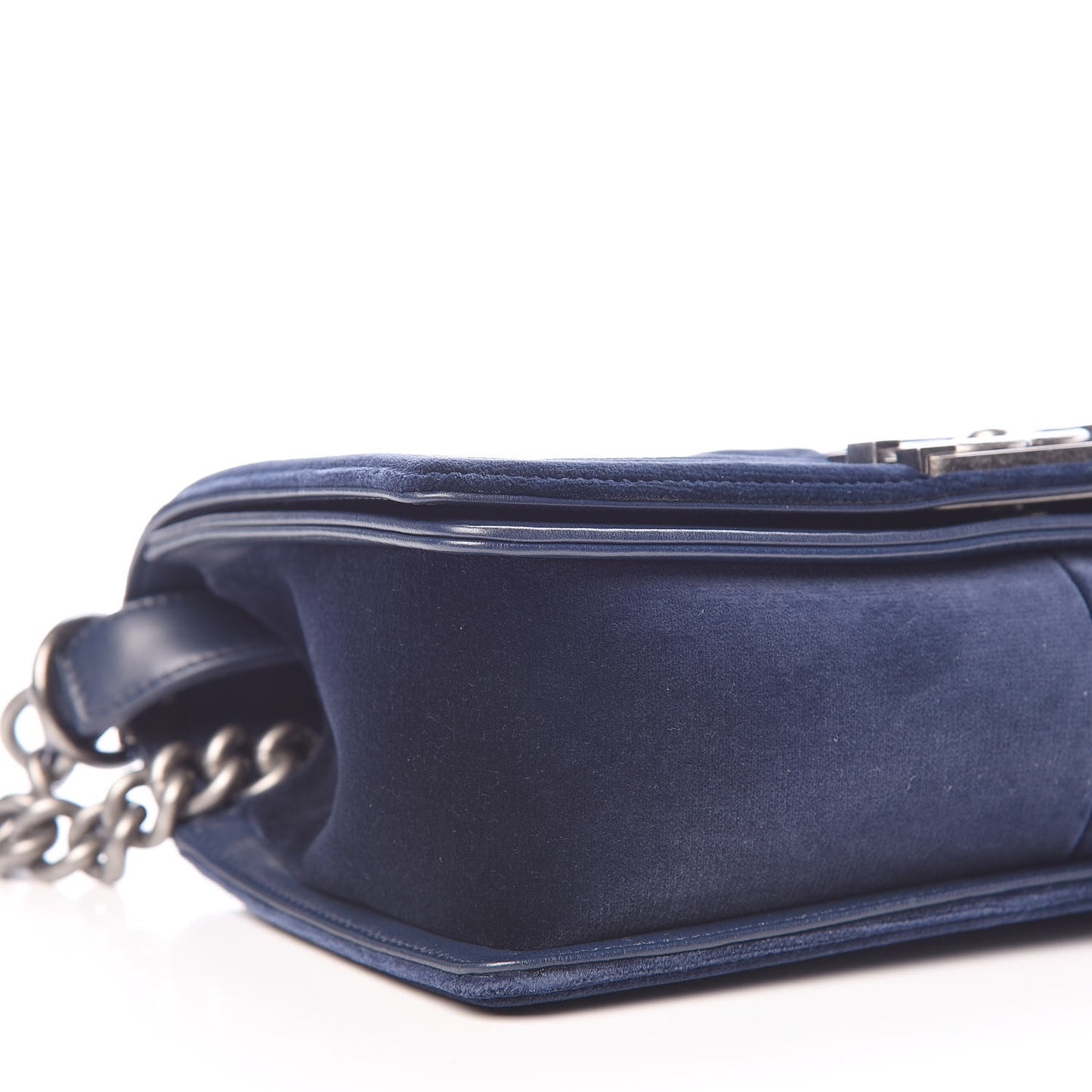 Velvet Tweed Quilted Medium Boy Flap Dark Navy Blue