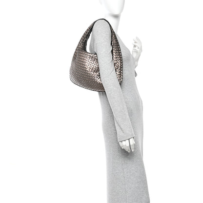 Bottega Veneta Metallic Nappa Intrecciato Medium Veneta Hobo Pewter 2 of 13