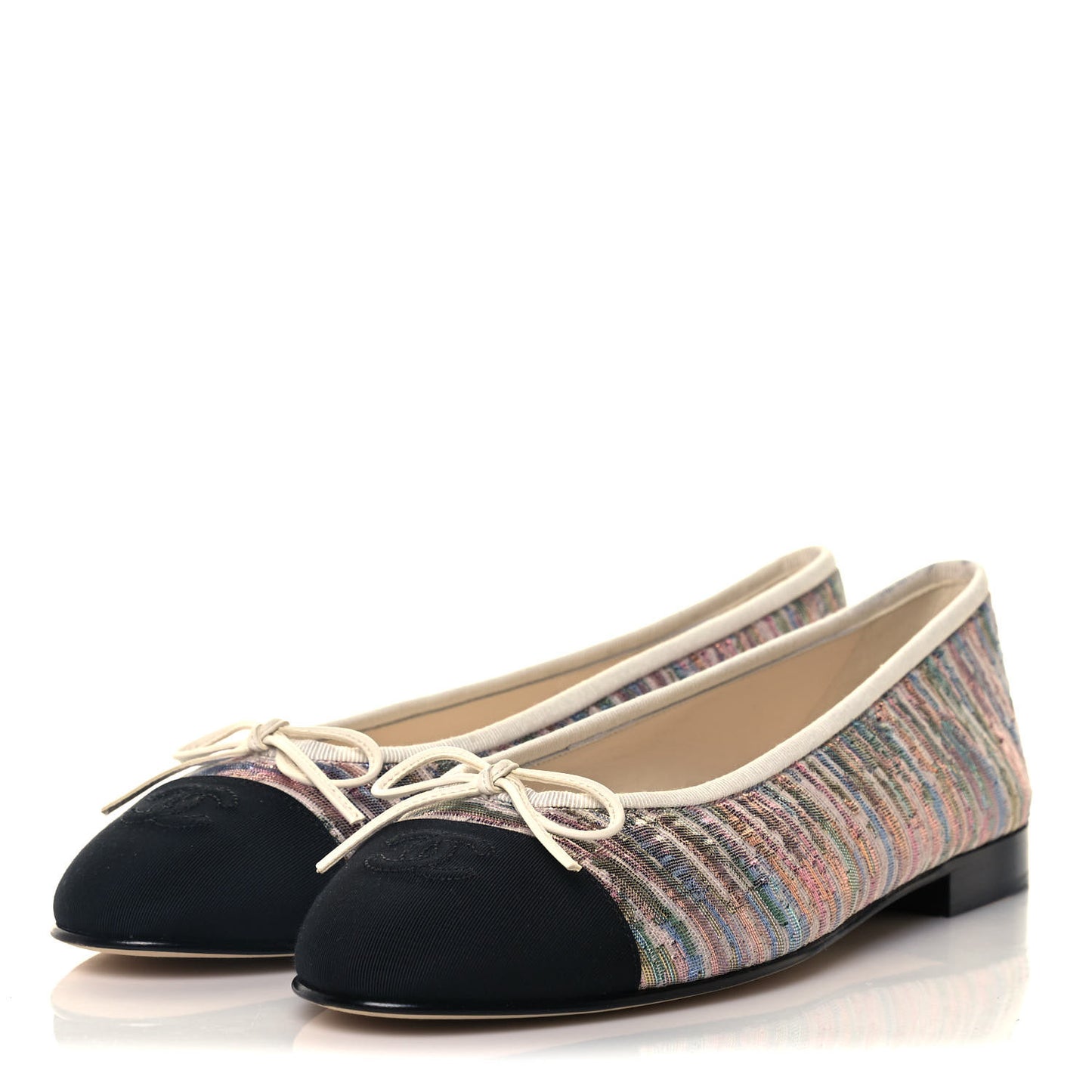 Sequin Grosgrain Cap Toe Ballerina Flats 39.5 Black Multicolor