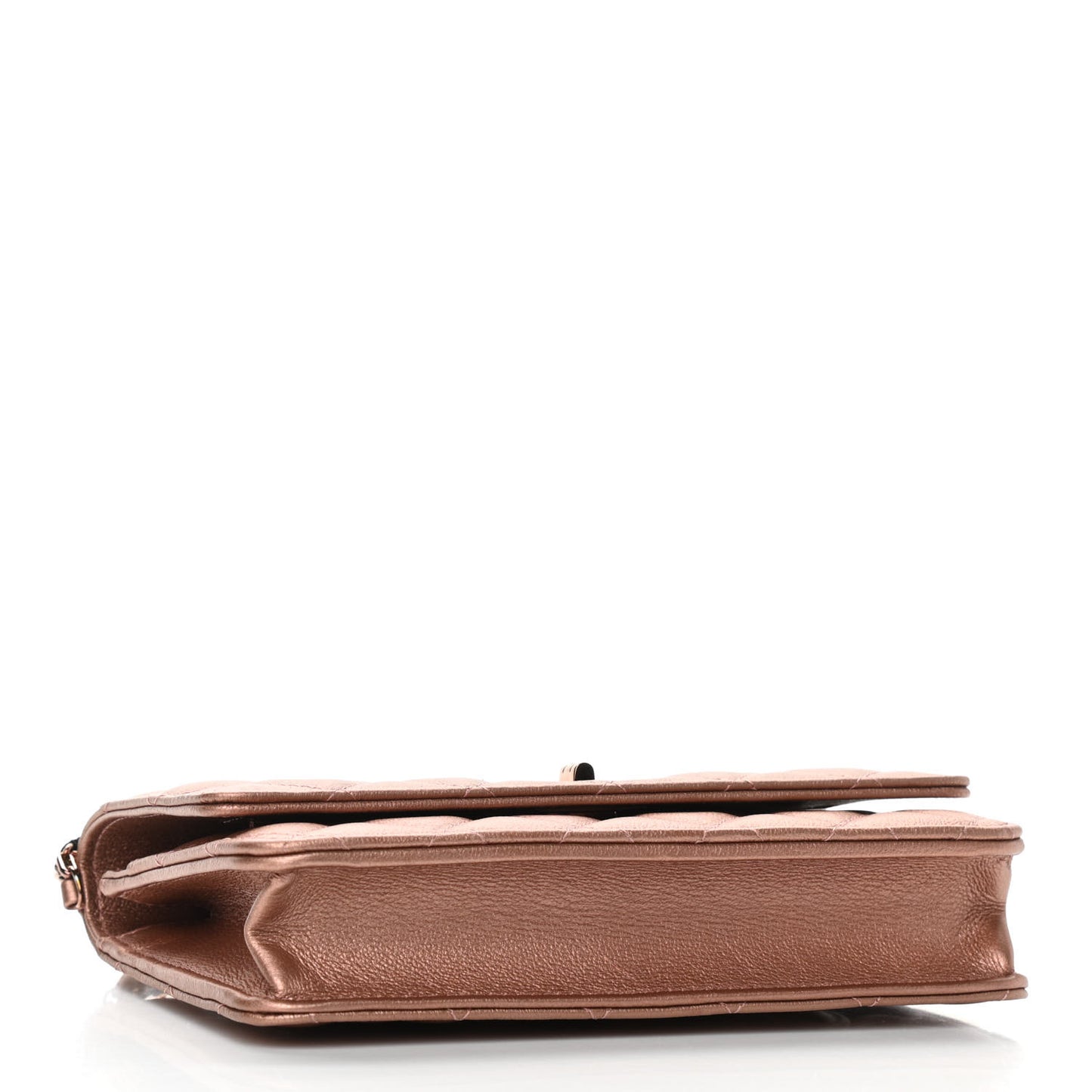 Metallic Grained Calfskin Quilted 2.55 Reissue Wallet on Chain WOC Copper Pink