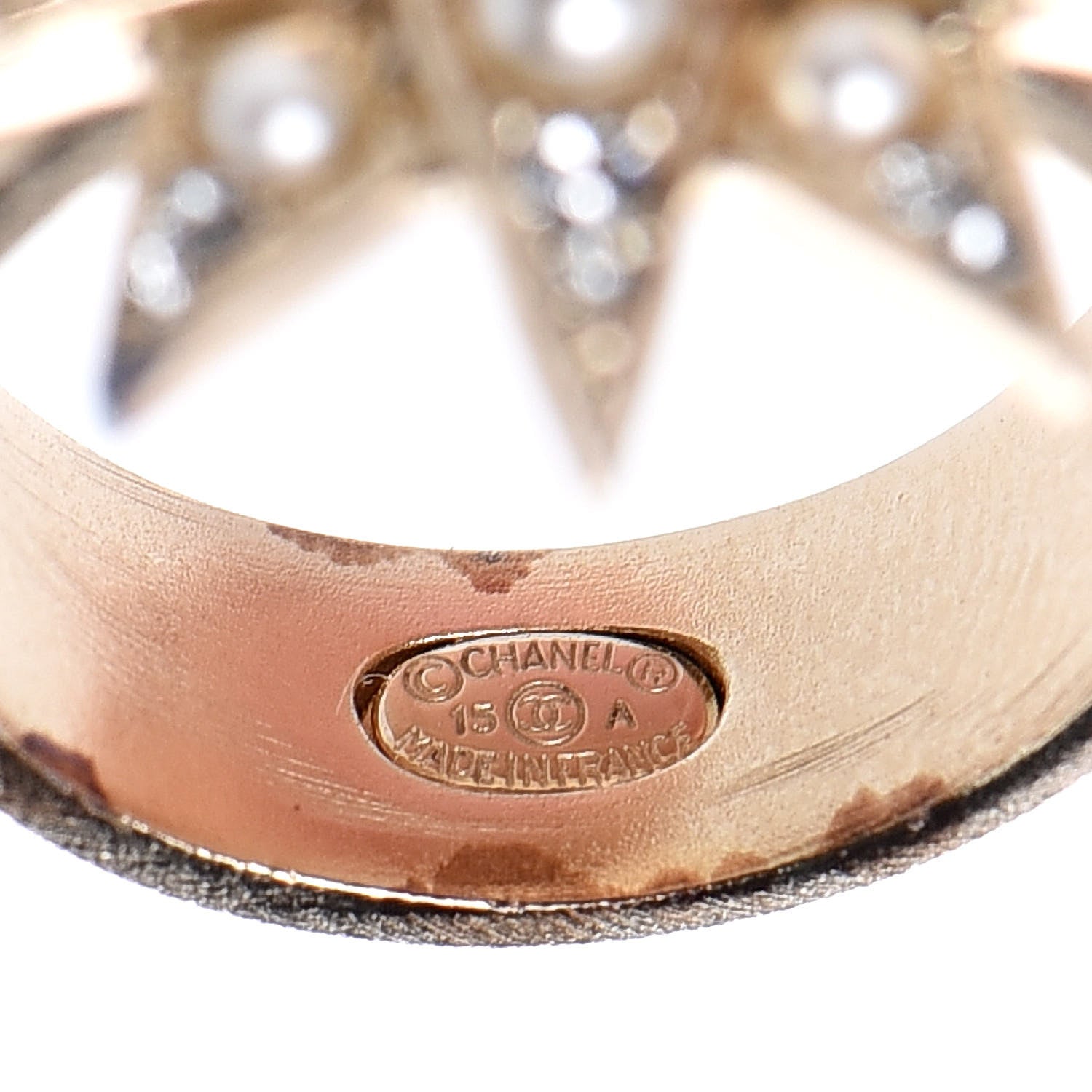 Chanel Crystal Pearl Star CC Ring 6.25 Gold 7 of 8