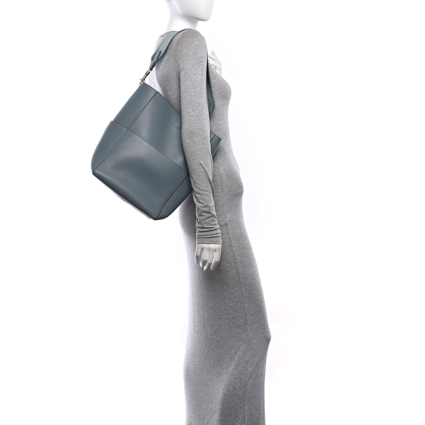 Soft Grained Calfskin Sangle Bucket Bag Storm