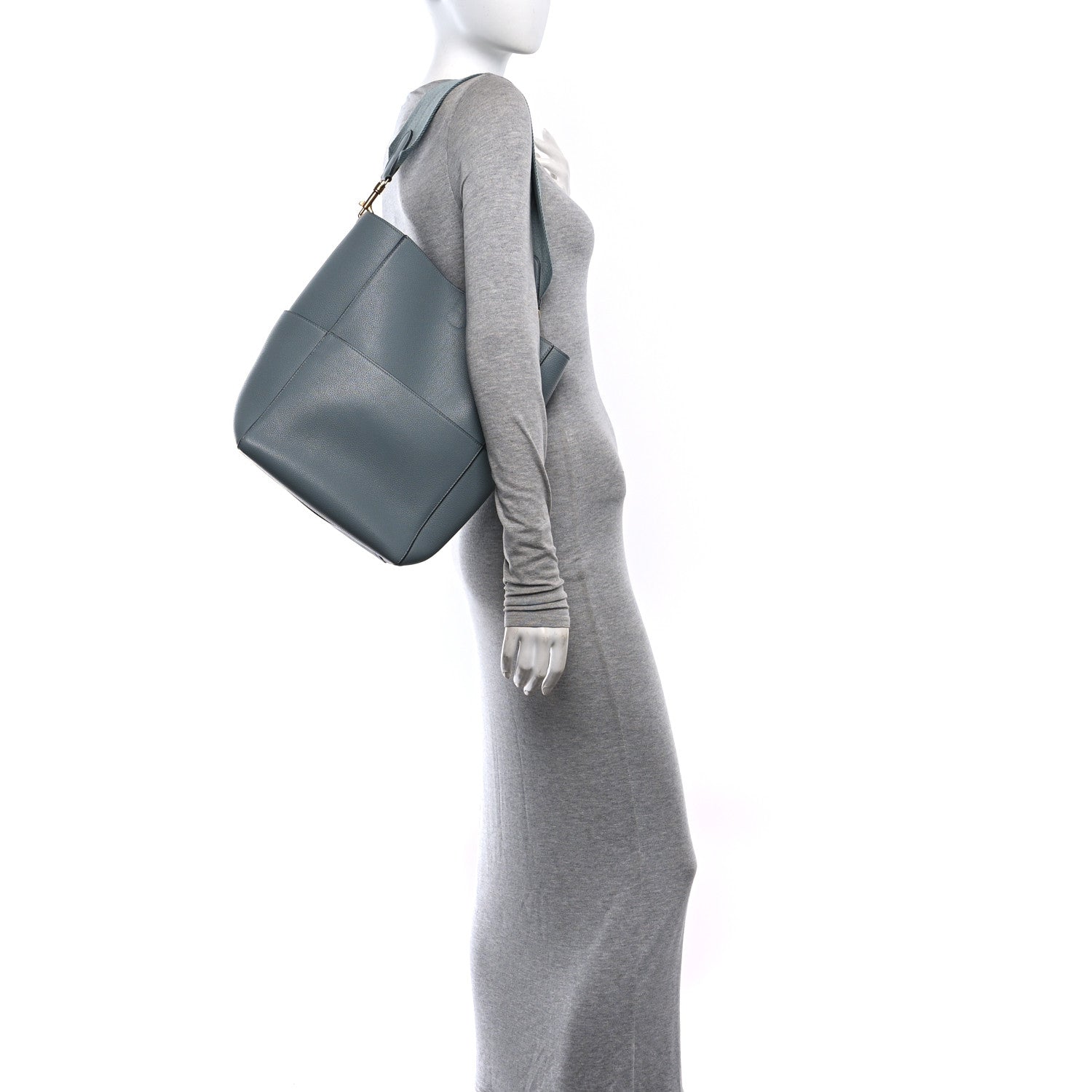 Celine Soft Grained Calfskin Sangle Bucket Bag Storm 2 of 10