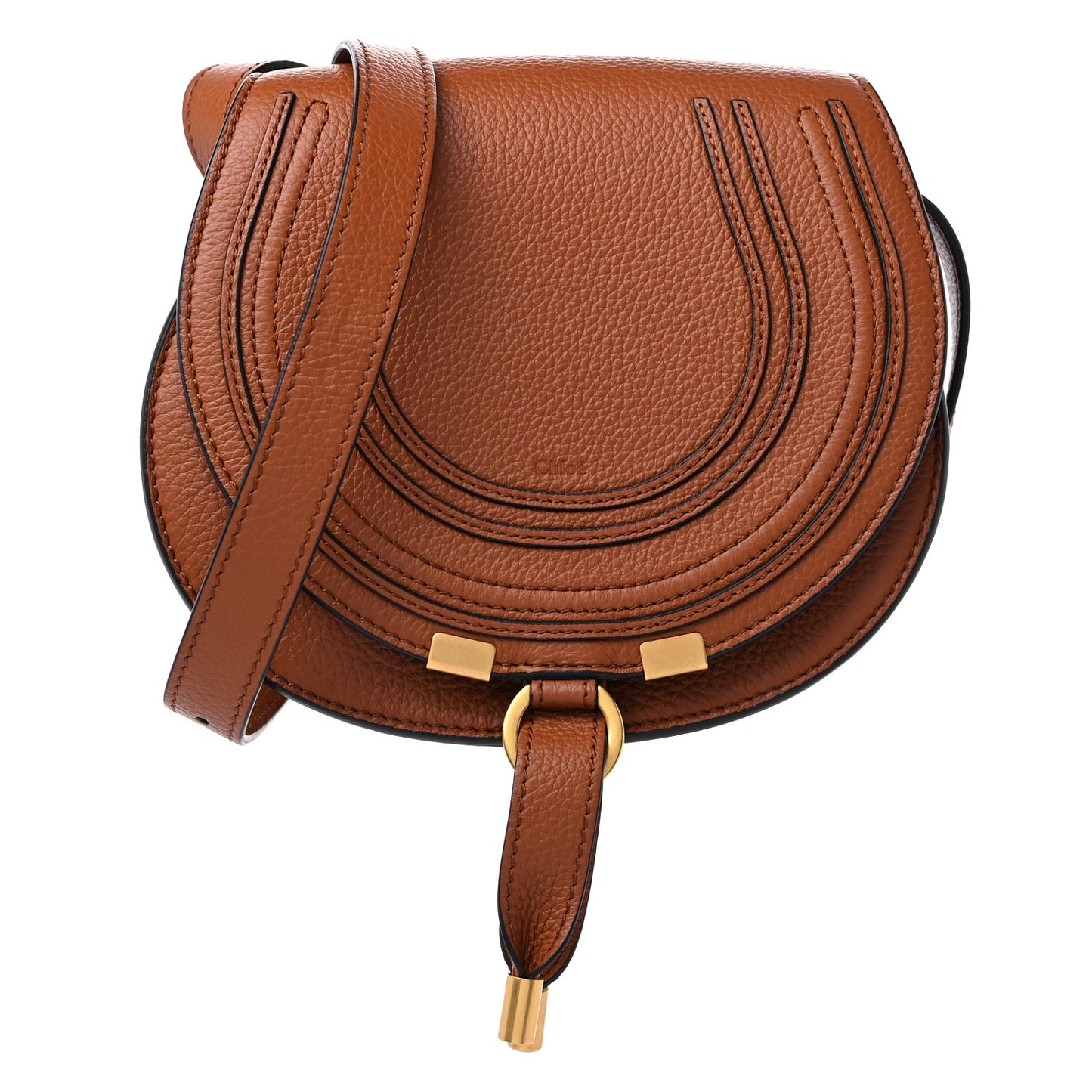 Grained Calfskin Small Marcie Saddle Bag Tan