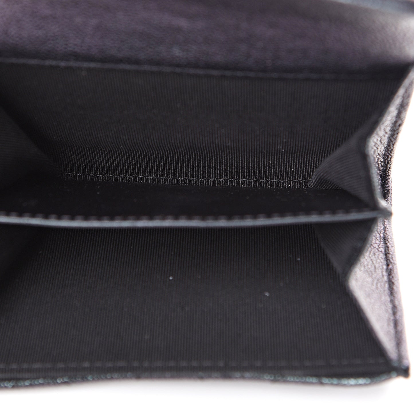 Iridescent Caviar Quilted Flap Card Holder Wallet Black