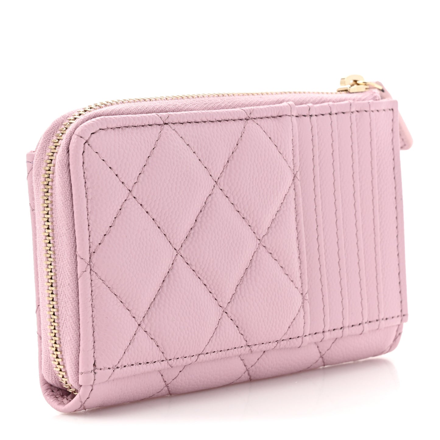 Caviar Quilted CC Zip Around Card Holder Light Pink
