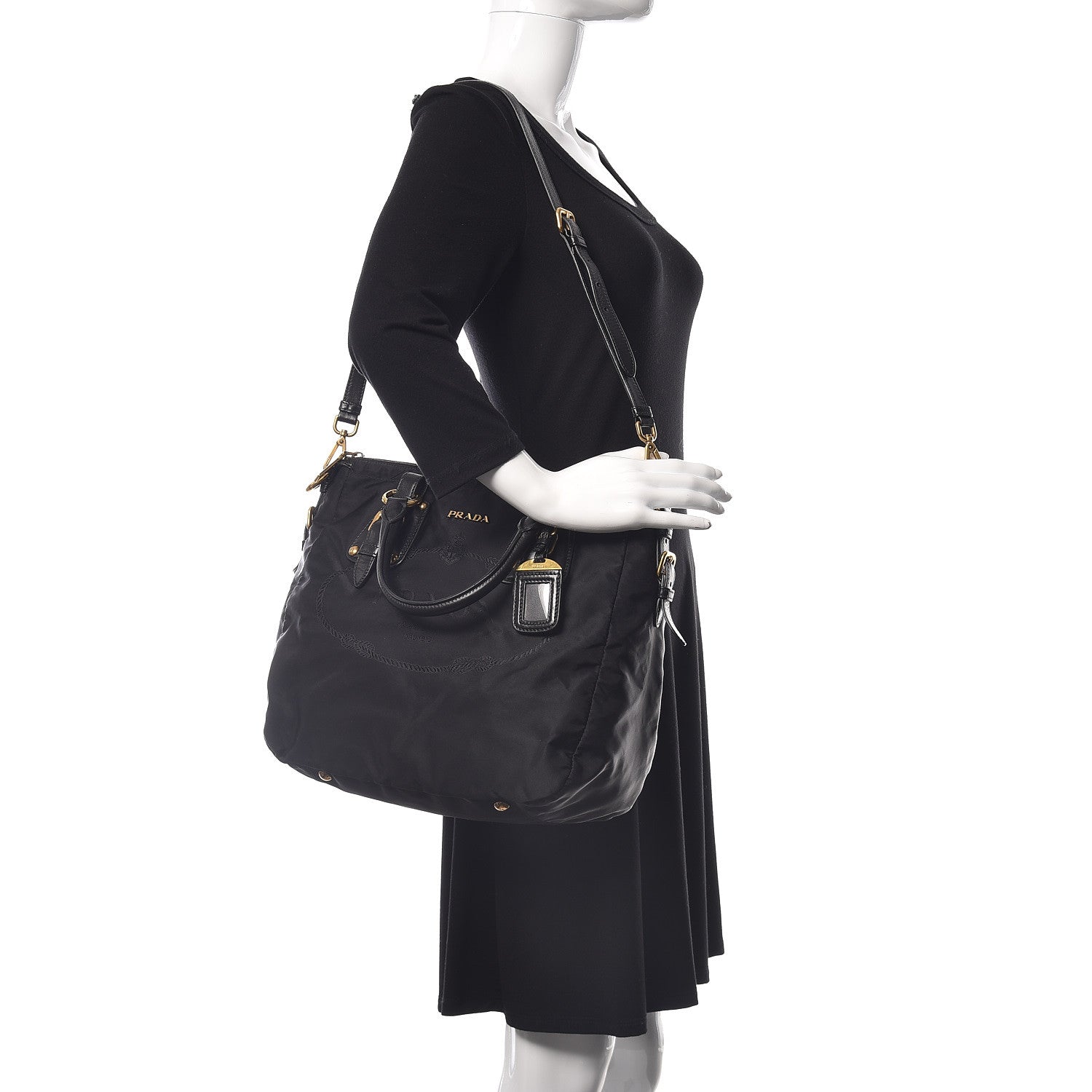 Prada Tessuto Nylon Jacquard Logo Tote Black 2 of 9