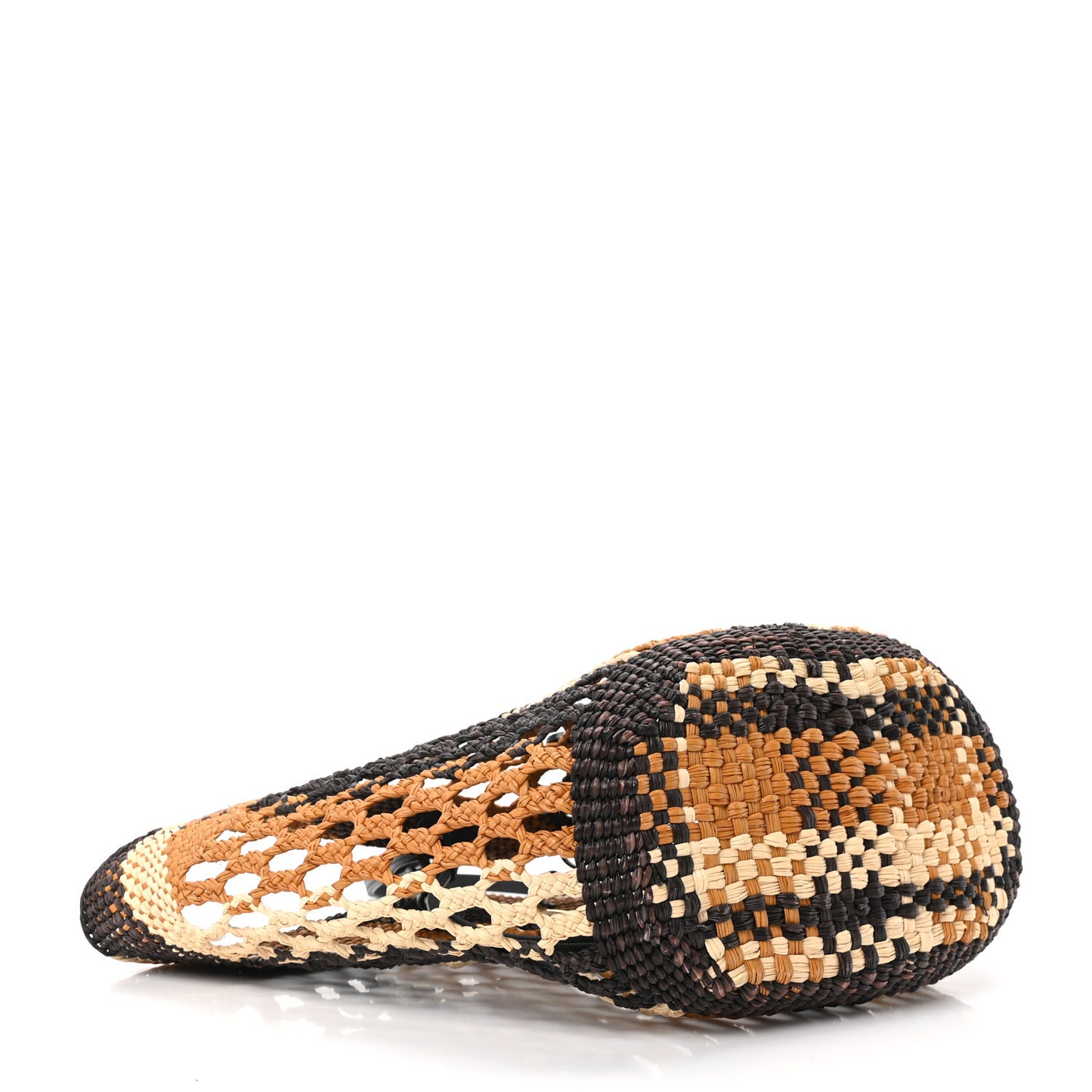 Raffia Calfskin Palm Anagram Basket Tote Bag Brown Multicolor