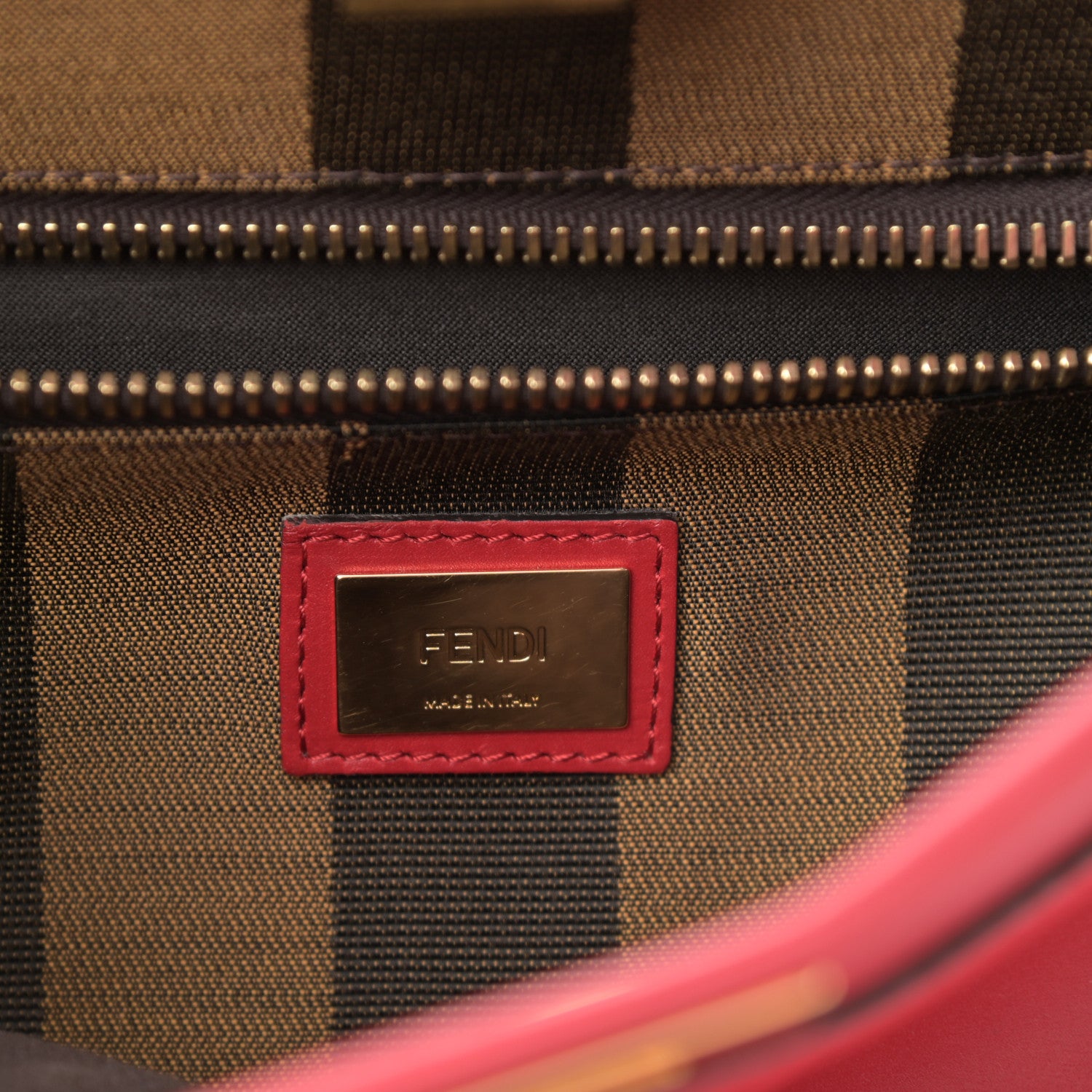 Fendi Vitello Morgan Fabric Jacquard Pequin Medium Peekaboo Iconic Satchel Mattone Tobacco Black 6 of 10