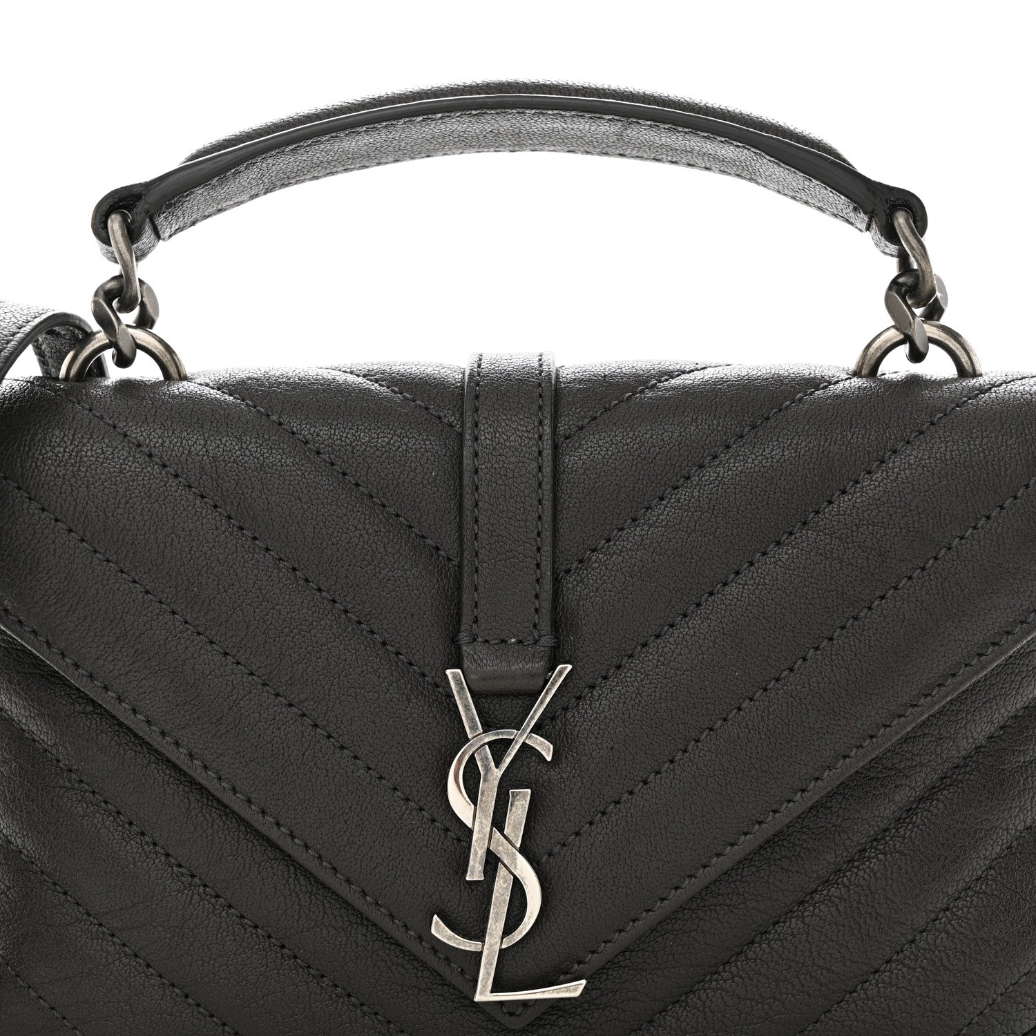 Saint Laurent Sheepskin Matelasse Chevron Monogram College Chain Wallet Coal 7 of 11