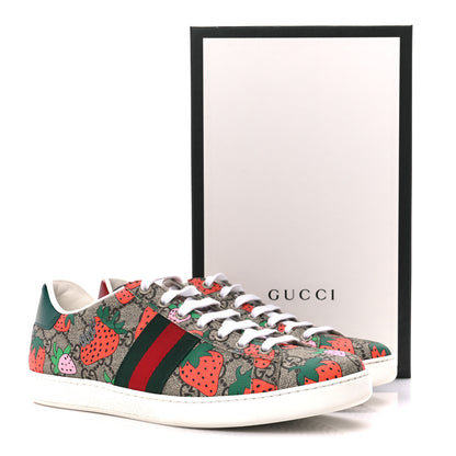 Gucci GG Supreme Monogram Strawberry Web Womens Ace Sneakers 40 Beige Multicolor Red Green 10 of 10
