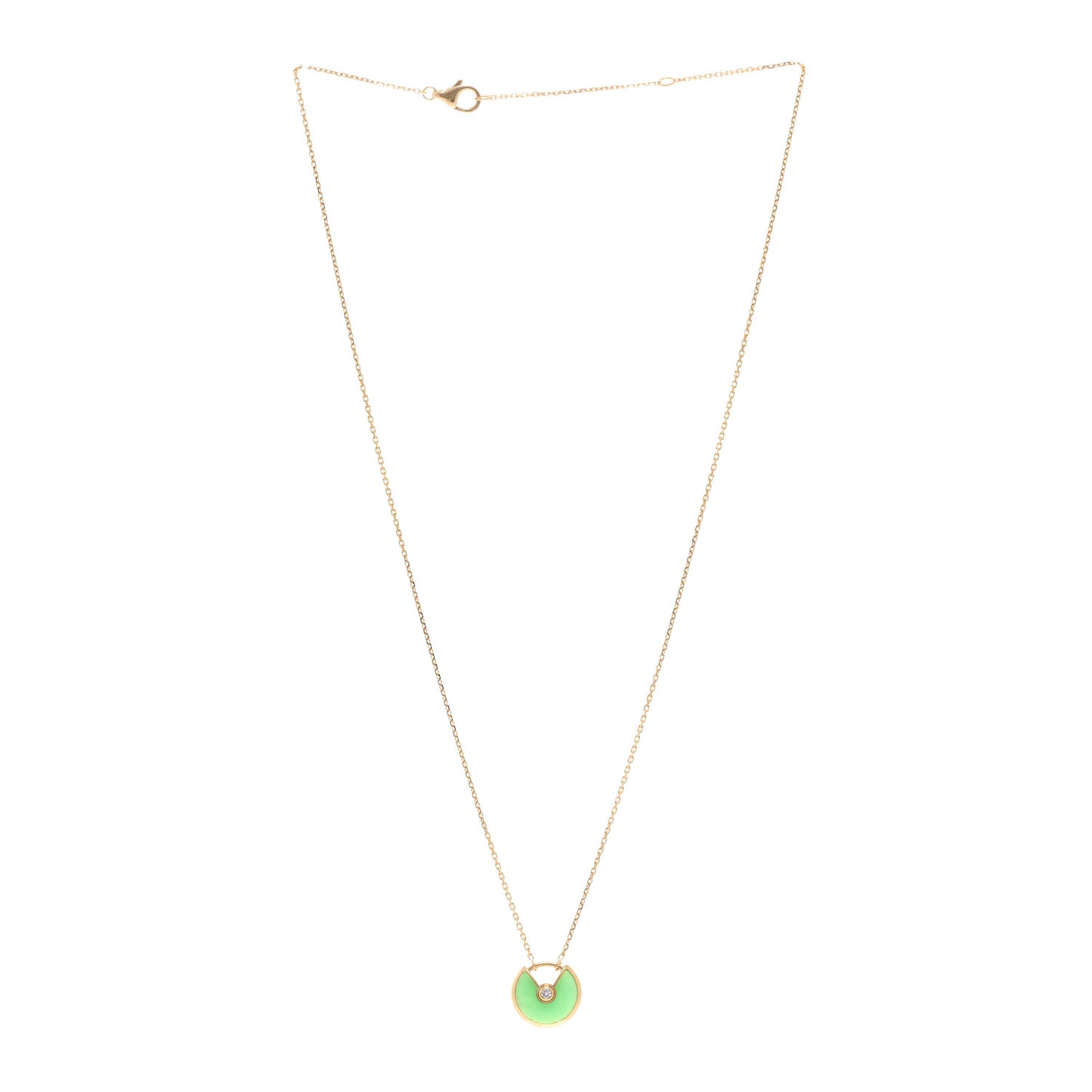 18K Yellow Gold Diamond Chrysoprase XS Amulette de Cartier Pendant Necklace