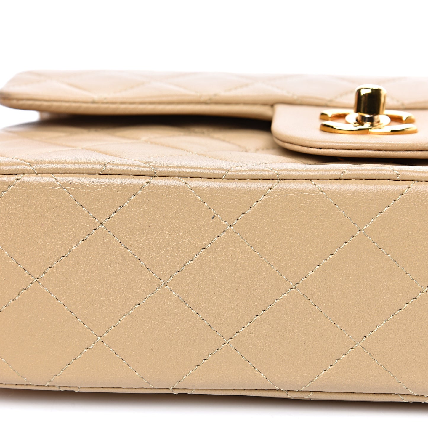 Lambskin Quilted Small Double Flap Beige