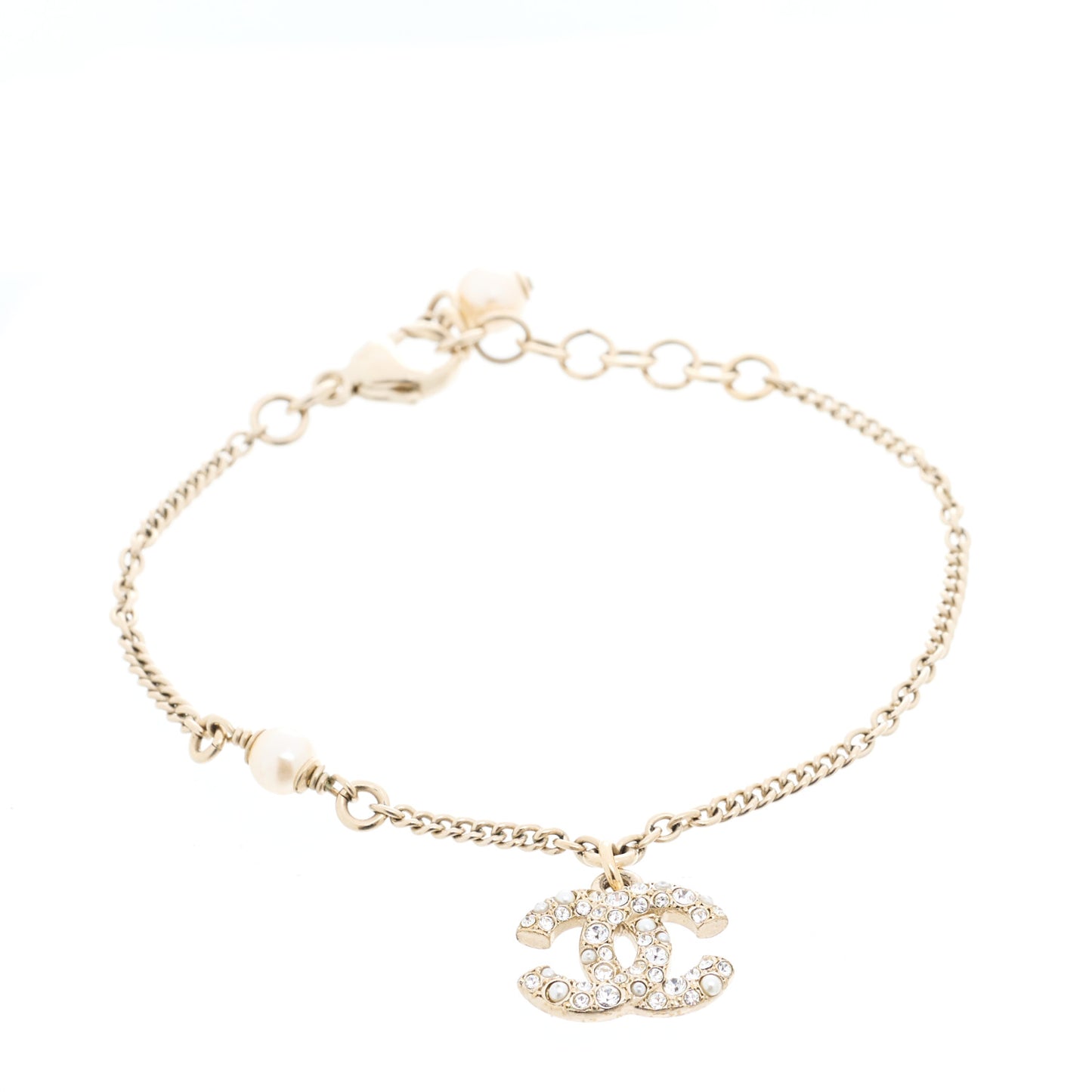 Pearl Crystal CC Bracelet Gold