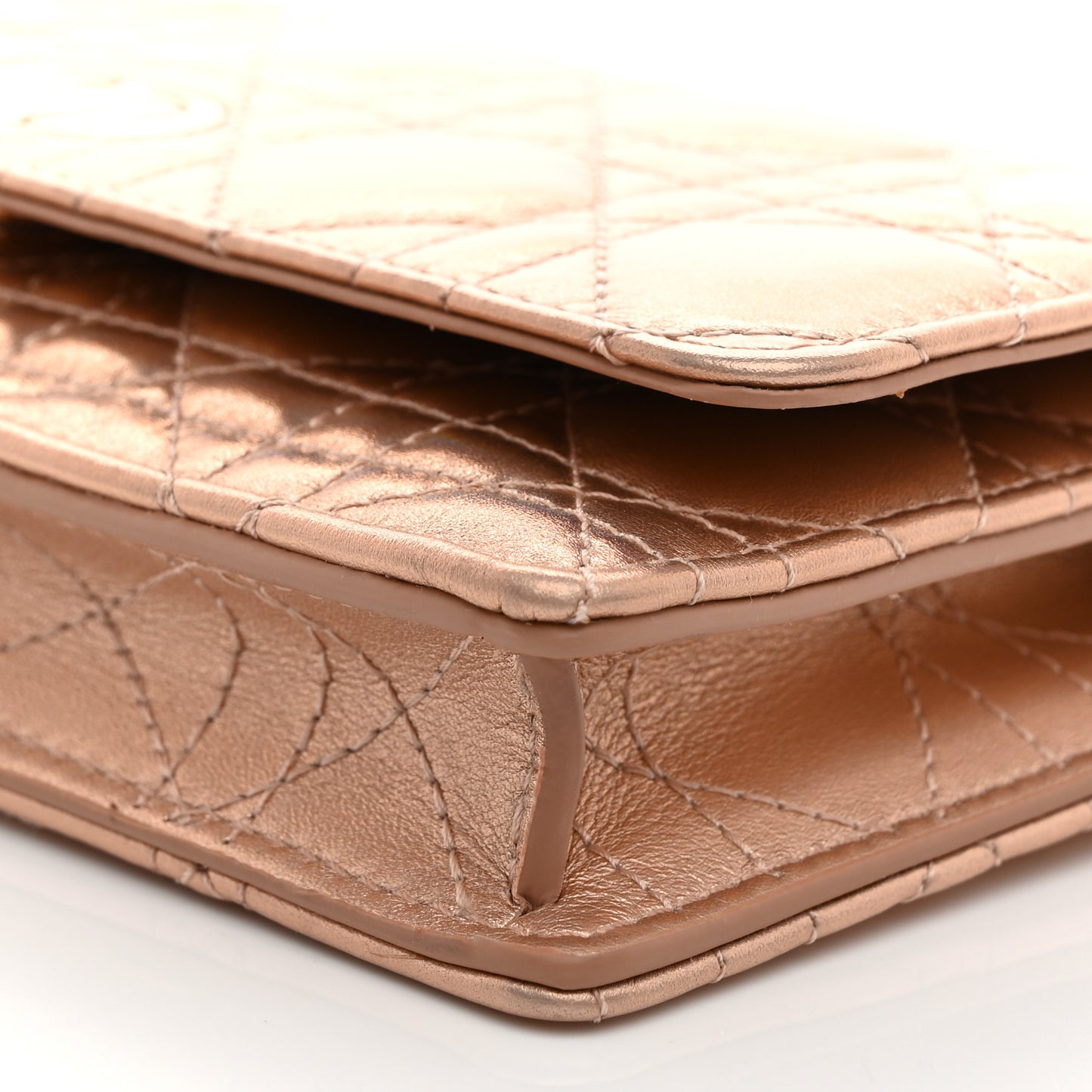 Iridescent Metallic Lambskin Cannage Caro Pouch with Chain Pink