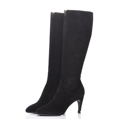 Louis Vuitton Suede Goatskin Praise High Boots 40 Black 3 of 10