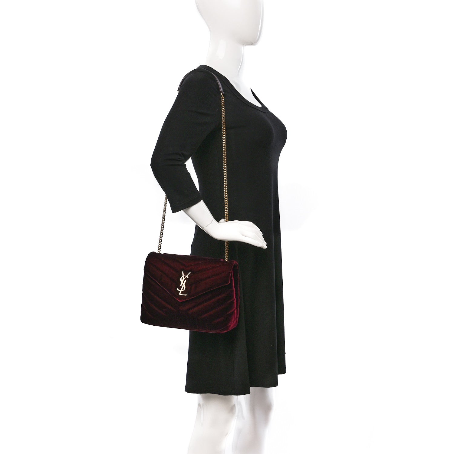 Saint Laurent Velvet Y Quilted Monogram Small Loulou Chain Satchel Burgundy 2 of 8
