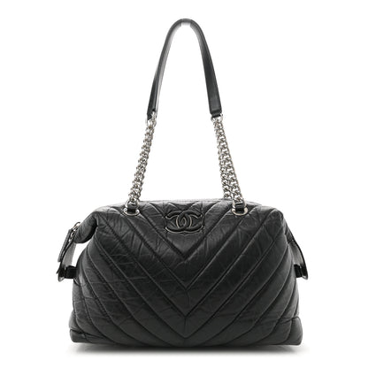 Chanel Aged Calfskin Chevron Quilted Bowling Bag Black 1 of 10