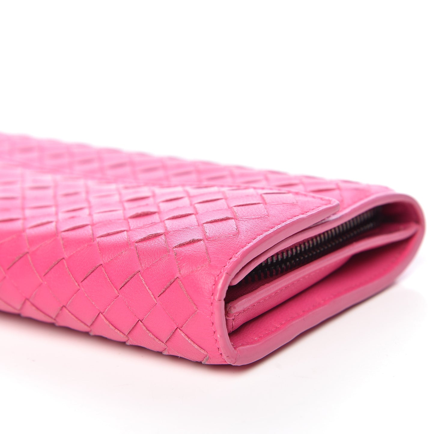 Nappa Intrecciato Continental Flap Wallet Rosa Shock