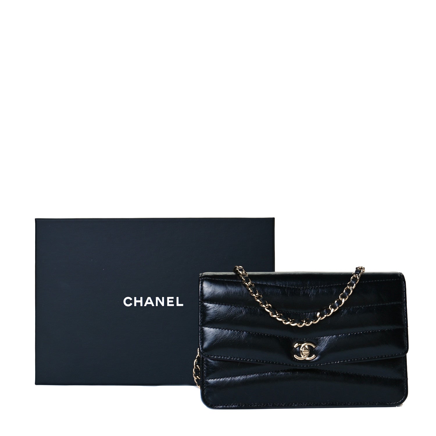 Chanel Lambskin Chevron Quilted Wallet On Chain WOC Black 7 of 7