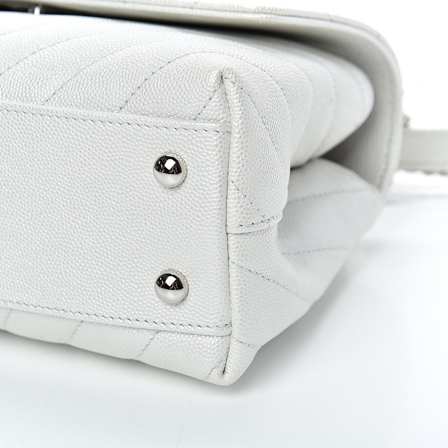 Iridescent Caviar Chevron Quilted Mini Coco Handle Flap White