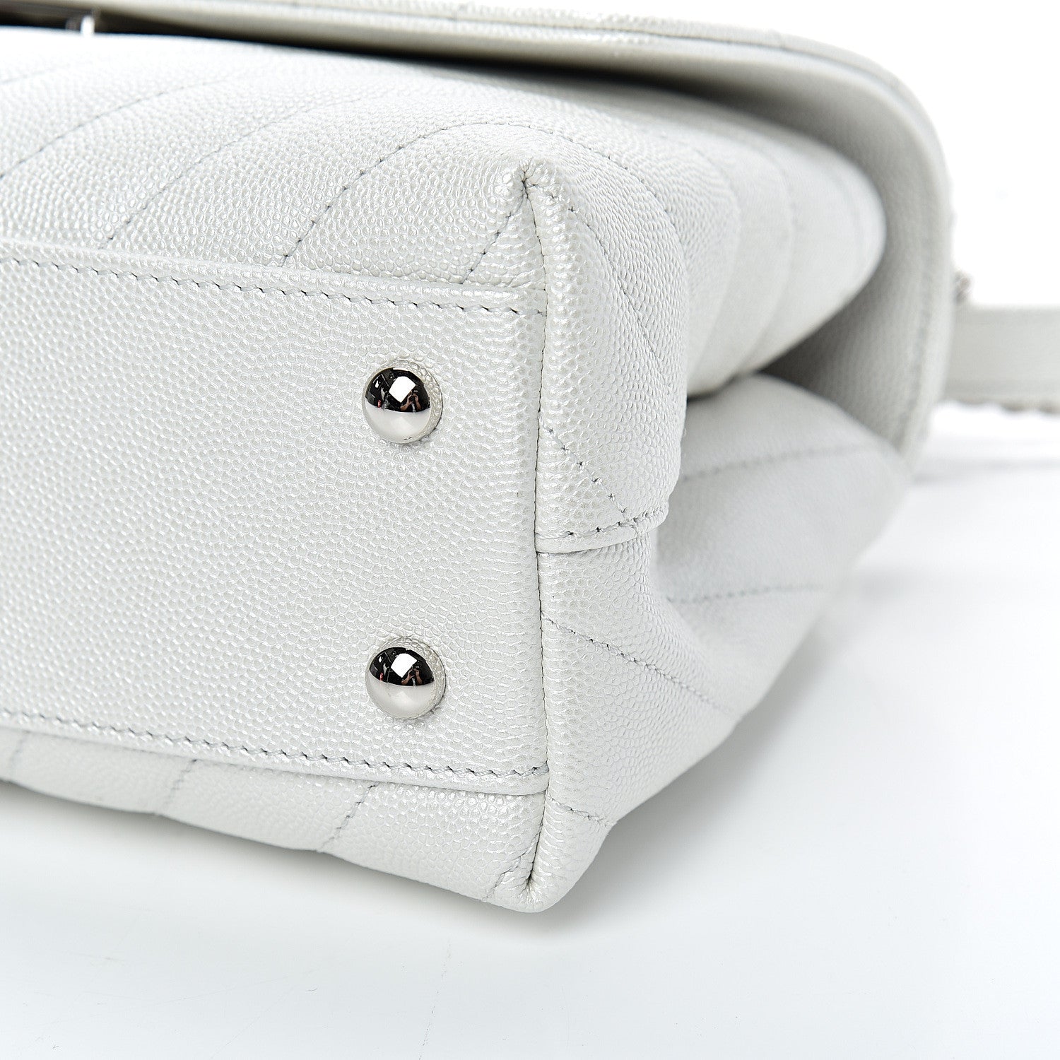 Chanel Iridescent Caviar Chevron Quilted Mini Coco Handle Flap White 9 of 11