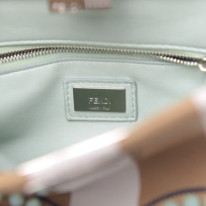 Fendi Vitello Shiny Nappa Pequin Flowers and Bows Scalloped Studded Mini Peekaboo Iconic Satchel Cuoio White Multicolor 6 of 14